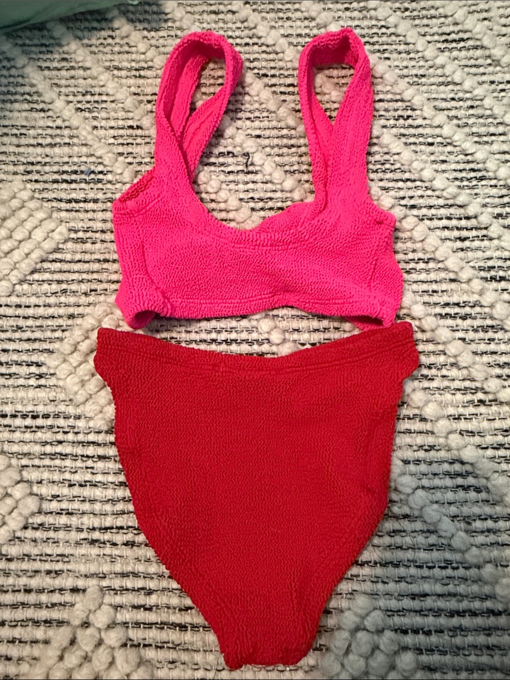 Hunza G Pink Twist-Front Top with Red High-Waist Bottoms - Picture 3 of 3